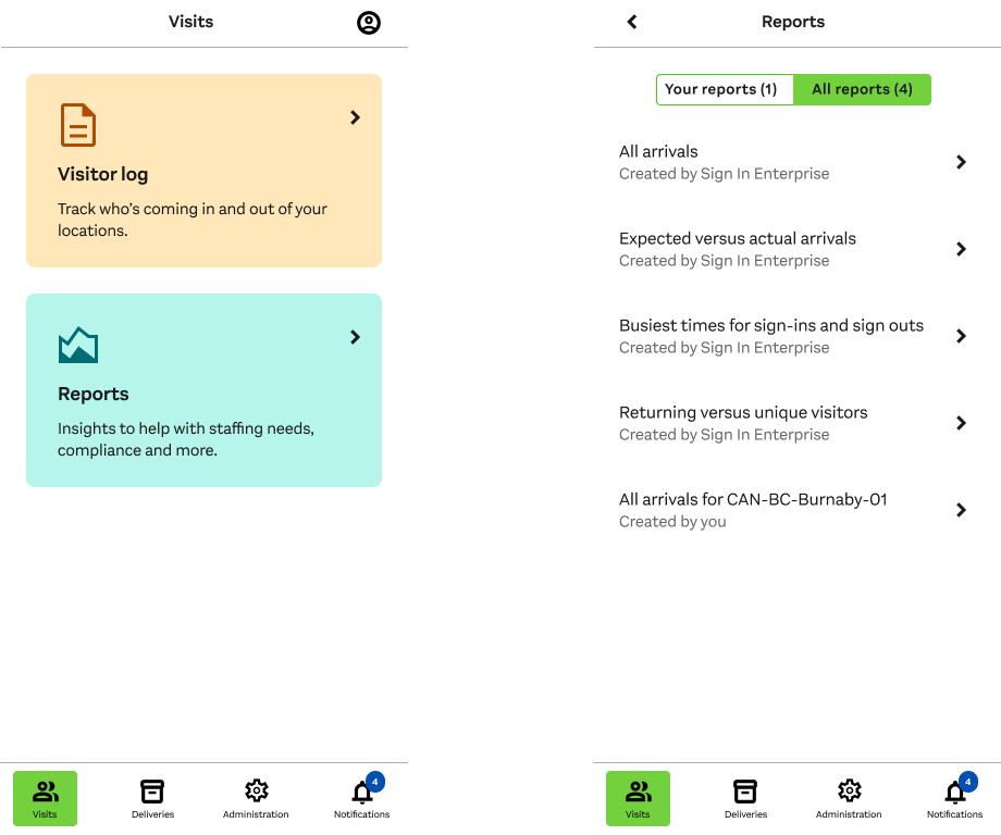 Mobile Application Report Screens
